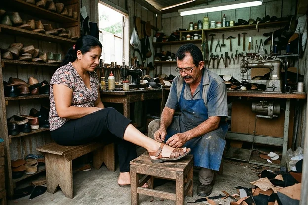 Sapateiro atendendo um cliente em Itacoatiara.