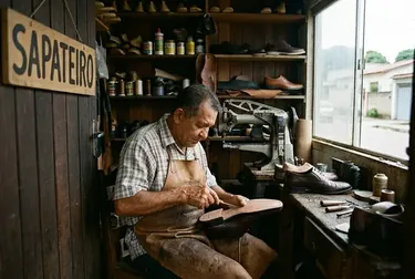 Sapateiro reformando um sapato social em Itacoatiara.